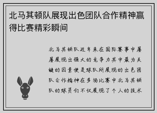 北马其顿队展现出色团队合作精神赢得比赛精彩瞬间