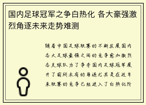 国内足球冠军之争白热化 各大豪强激烈角逐未来走势难测